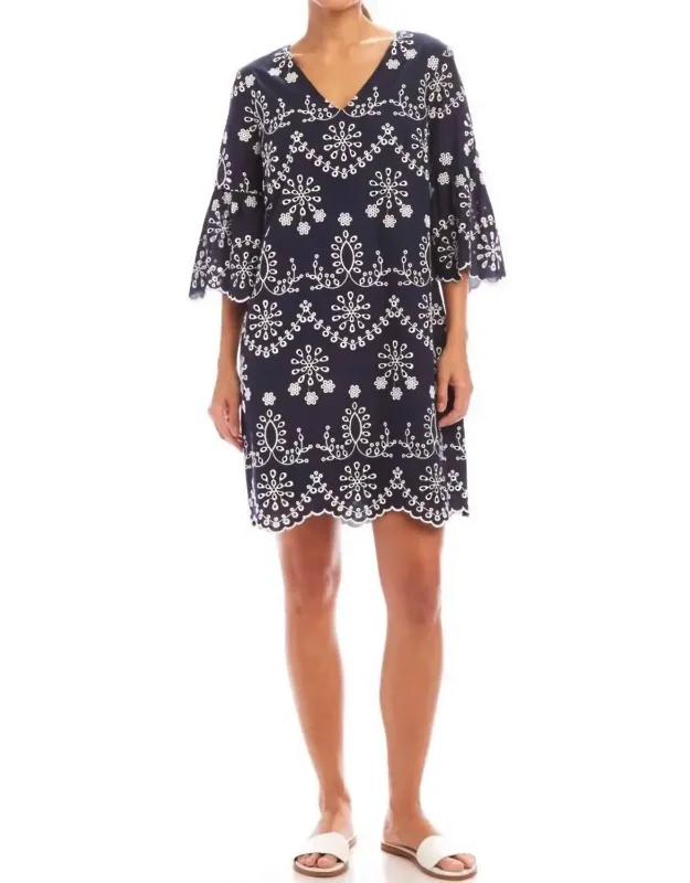 Flare Sleeve Embroidered Mini Dress