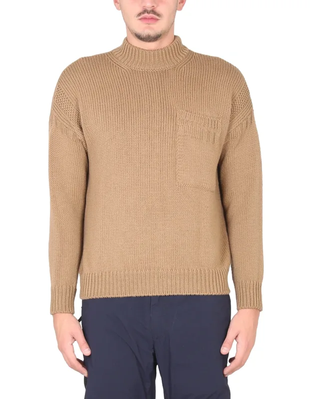 Turtleneck Shirt With Ribbed Collar And Patch Pocket