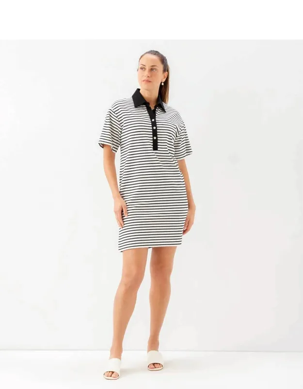 Stripe Short Sleeve Polo Dress