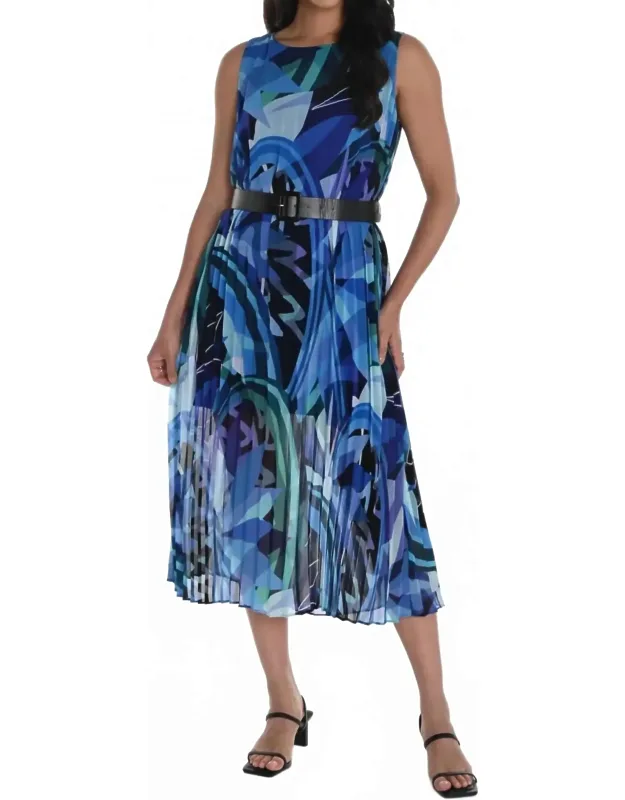 Pleated Chiffon Belted Midi Dress