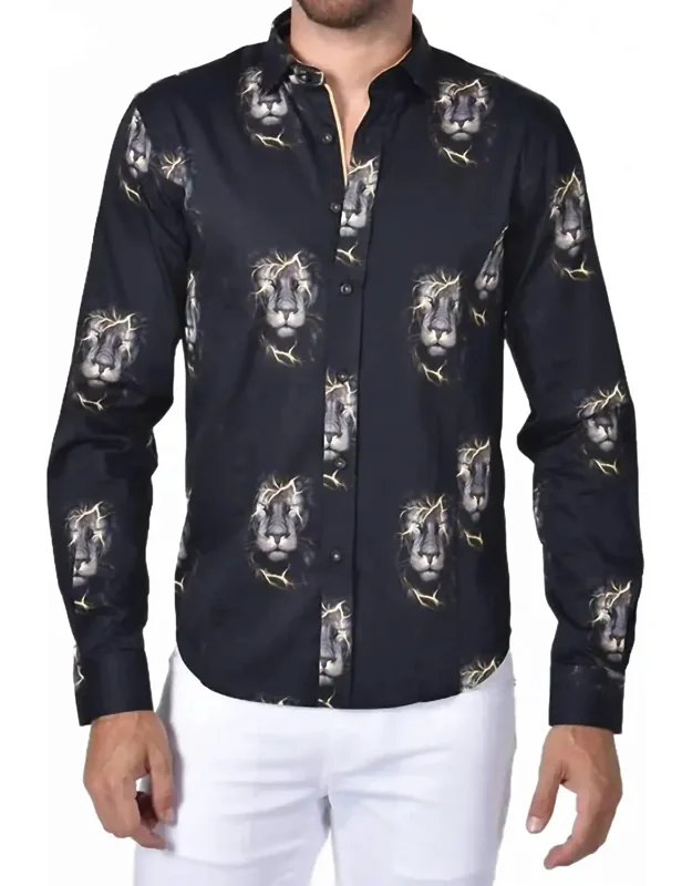 Electric Lion Button Down Print Shirt