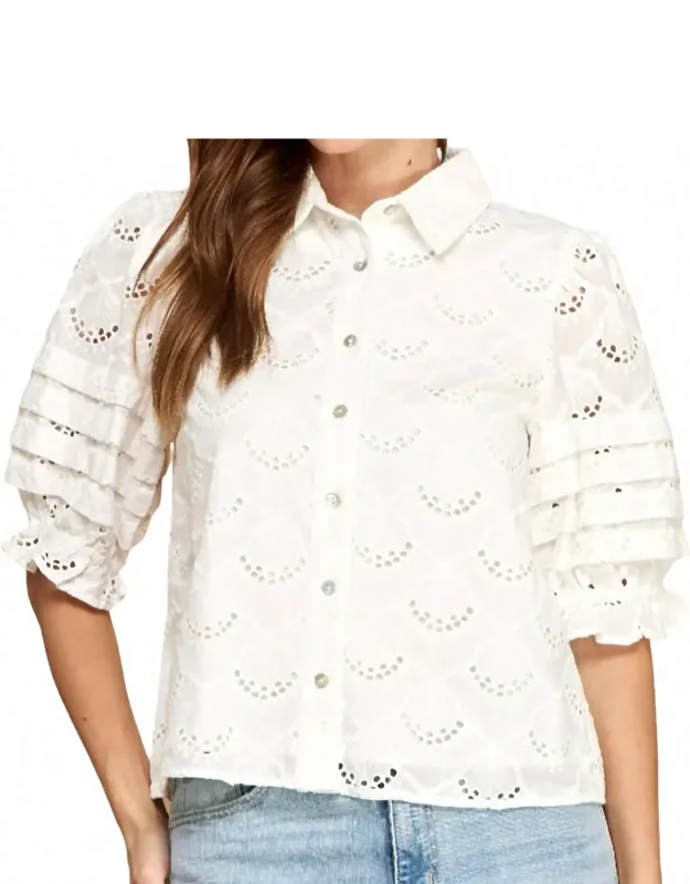 Pintuck Eyelet Puff Sleeve Top