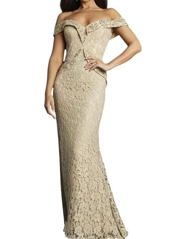Embellished Lace Off Shoulder Sheath Dress