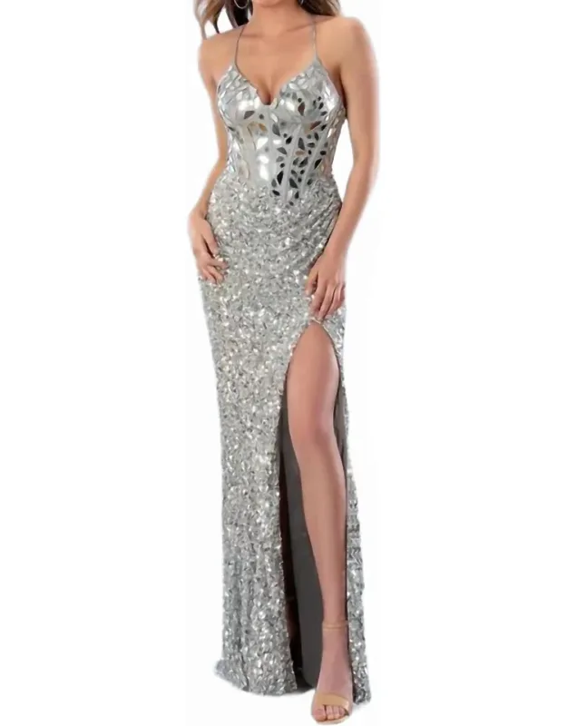 Sequin Formal Long Mirror Beaded Prom Dress
