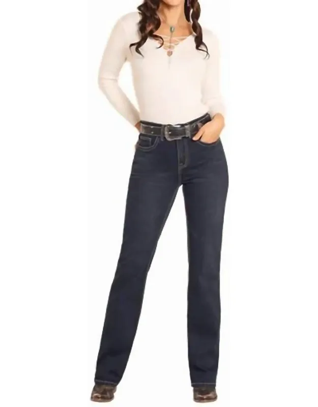 Boot Stitch Embossed High Rise Bootcut Jeans