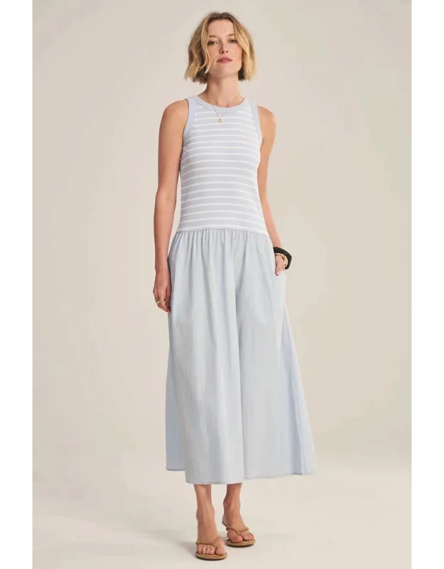 Stripe Rib And Poplin Mixed Media Dress