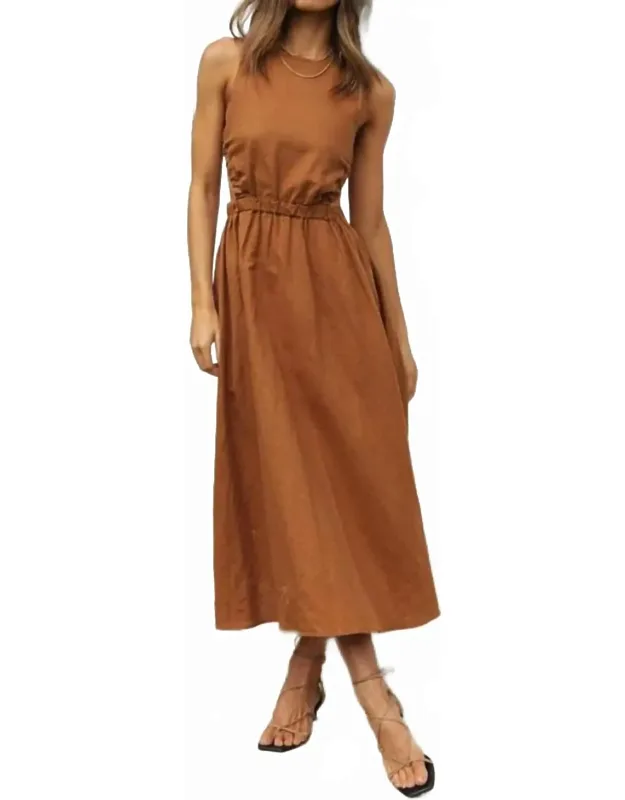 Elastic Strap Back Sleeveless Midi Dress
