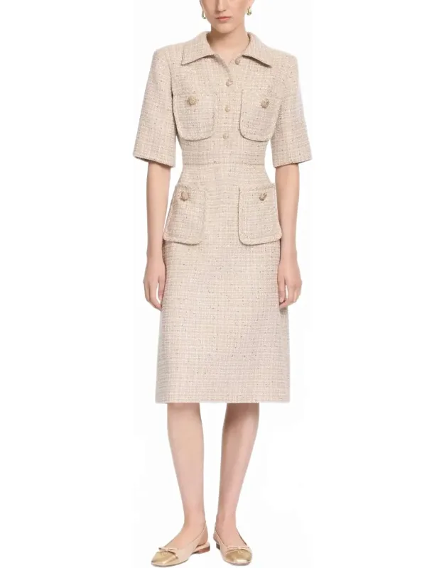 Sequin Thread Tweed Midi Dress