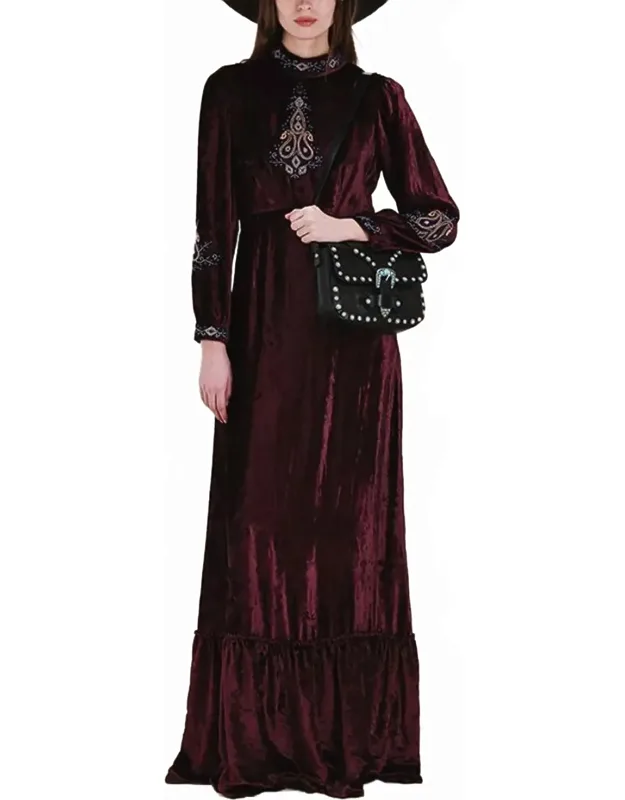 Velour Embroidered Maxi Dress