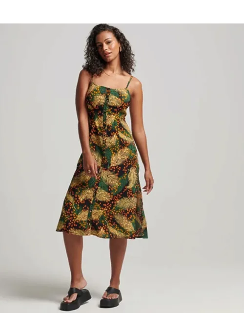 Printed Button-up Cami Midi Dress