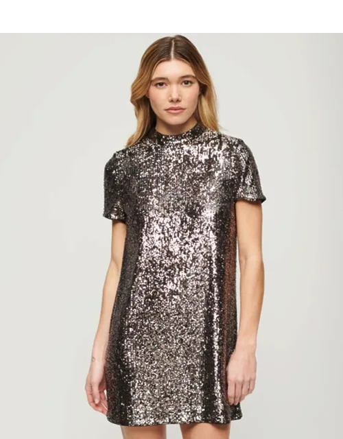 High Neck Sequin T-shirt Dress