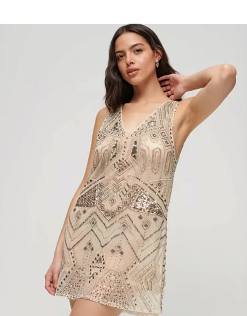 Embellished V Neck Mini Dress
