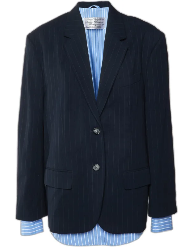 Pinstriped Wool And Cotton Layered Blazer