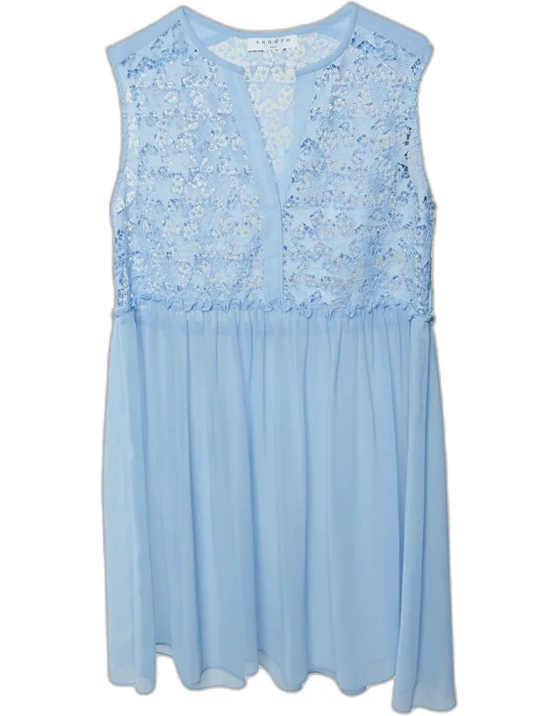 Light Blue Star Lace And Chiffon Sheer Sleeveless Mini Dress