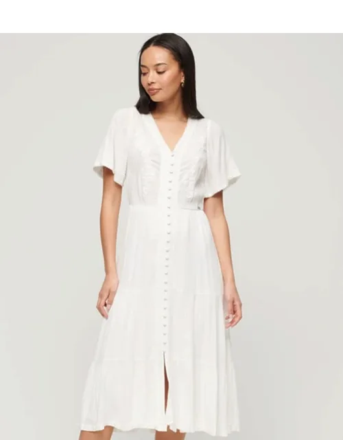 Embroidered Tiered Midi Dress