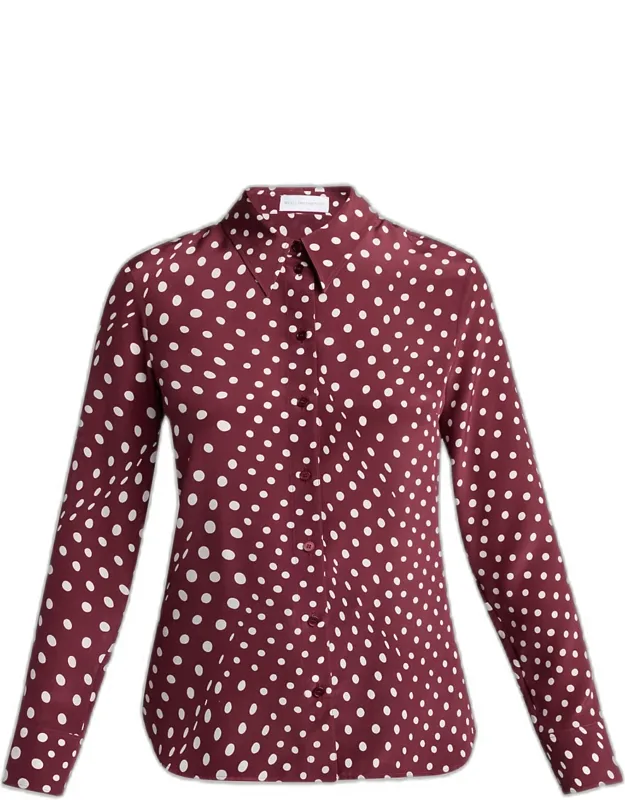 Polkadot Silk Satin Button-down Shirt