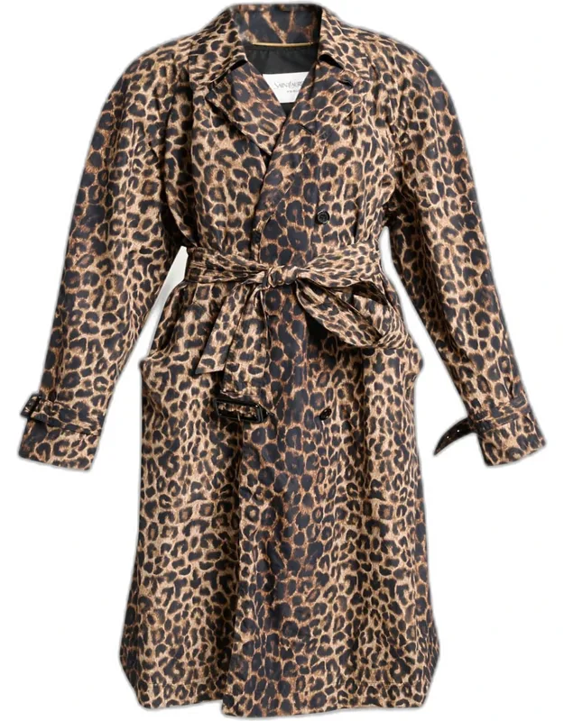 Leopard-print Nylon Trench Coat