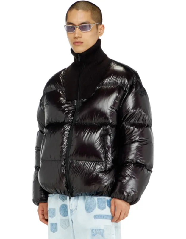 Down Puffer Jacket In Ripstop With Ribbed Collar