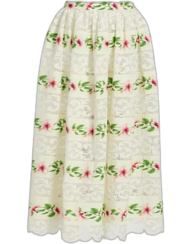 Hibiscus Striped Lace-inset Midi Skirt