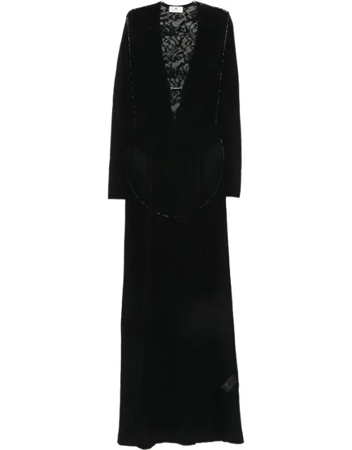 Lace-panelled Long-sleeve Maxi Dress