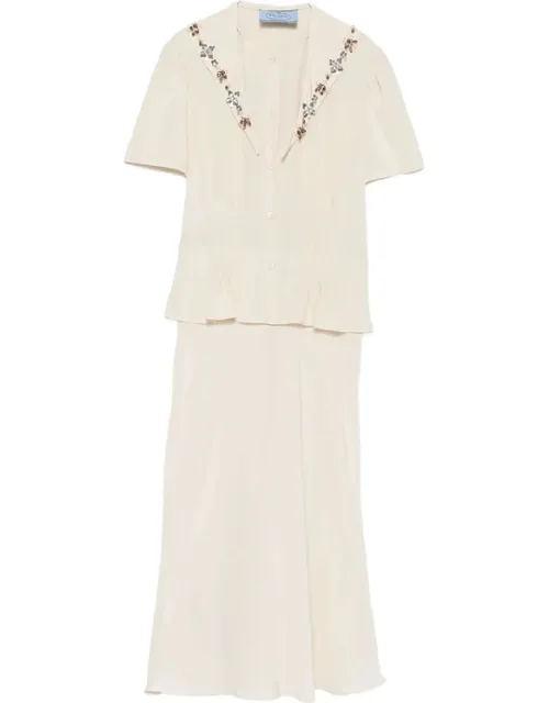 Crystal-embellished Peplum-waist Midi Dress