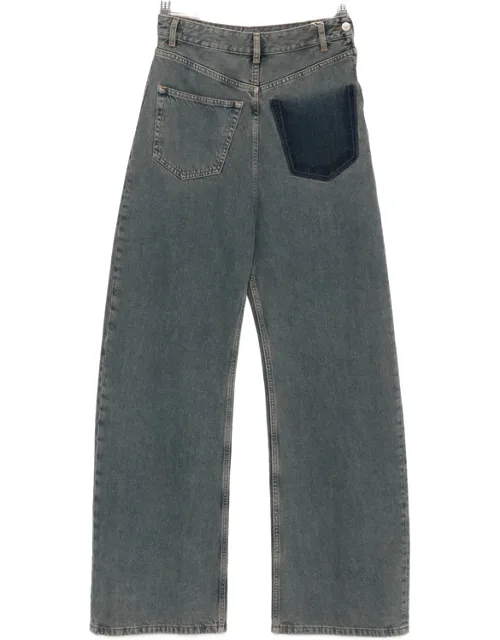 Faded-effect Patch-detail Jeans