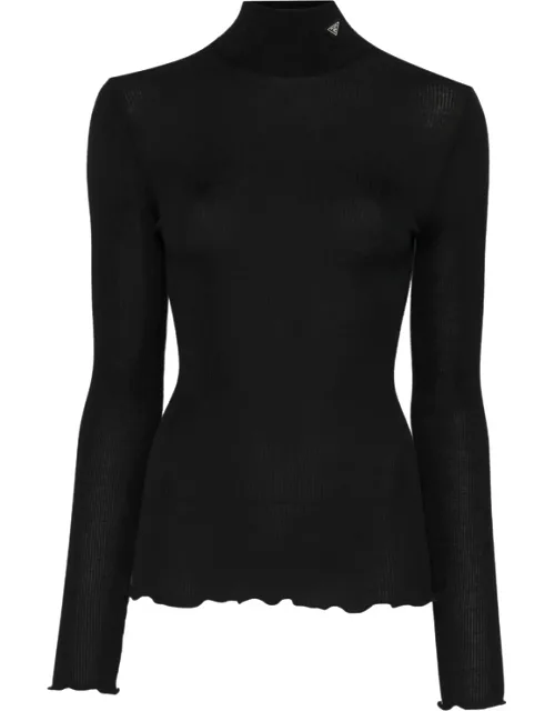 Ribbed-knit High-neck Wool Sweater