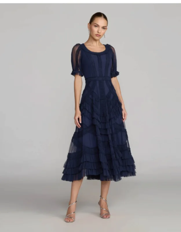 Petite Short Sleeve Micro Ruffle Midi Dress