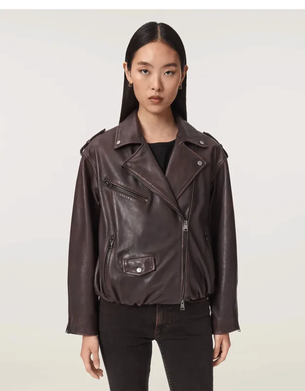 Relaxed Fit Leather Biker Jacket