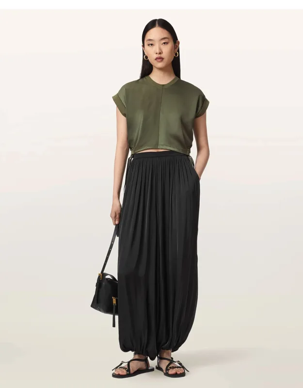Cropped Satin Drawcord T-shirt