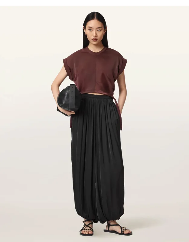 Cropped Satin Drawcord T-shirt