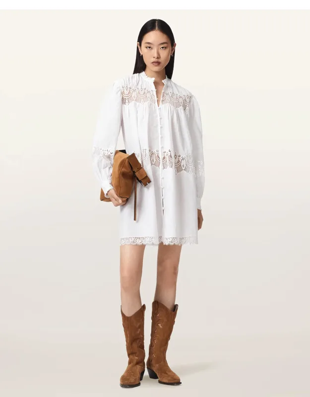 Linen Blend Lace Mini Dress