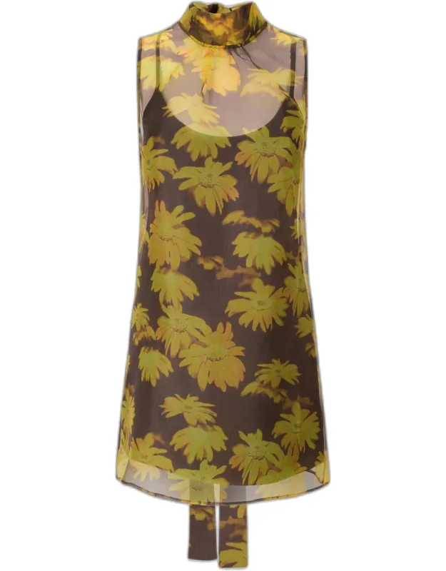 Floral Tie-neck Mini Dress