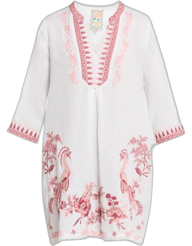 Embroidered Linen Mini Shift Dress