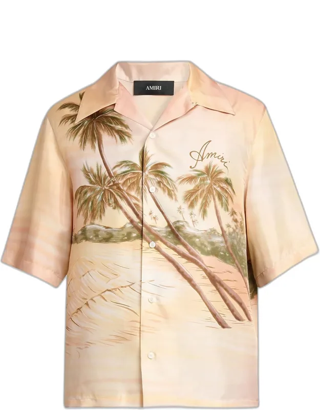Palms Printed Silk Camp Shirt