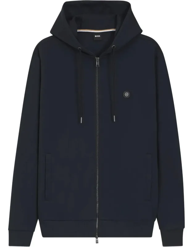 Minimalist Zip-up Hoodie With Drawstring Hood And Logo Patch