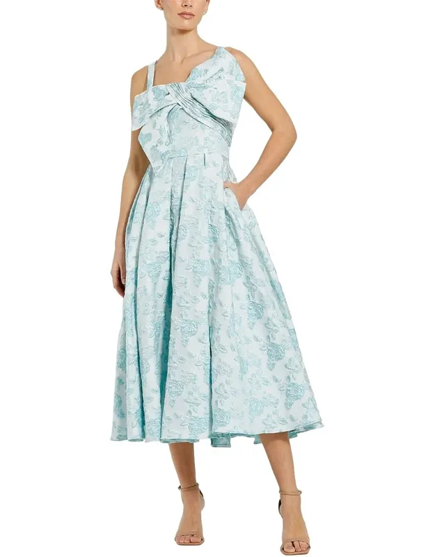 Sleeveless Large Bow Detail Floral Brocade Dress