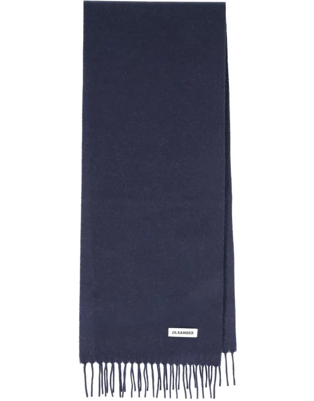 Rectangular Virgin Wool Scarf With Logo Patch