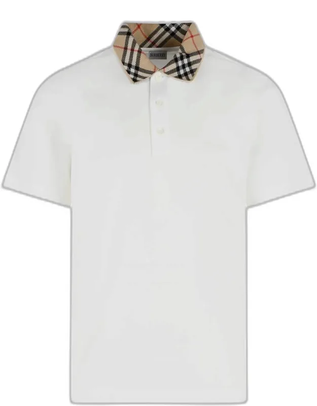 'evan Polo Shirt With Check Collar And Side Slits Hem'