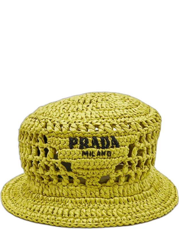 Logo Crochet Raffia Bucket Hat
