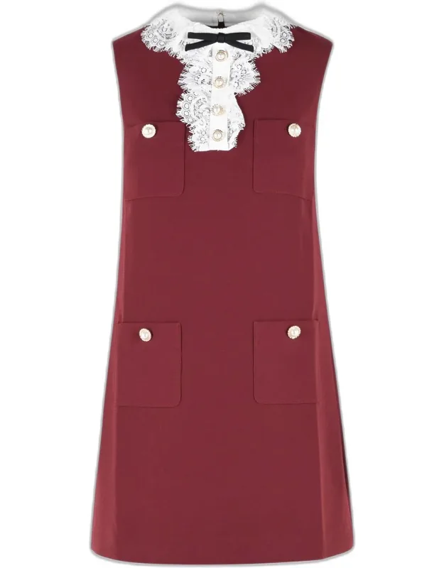 Polyester Crêpe Mini Dress With Lace Collar