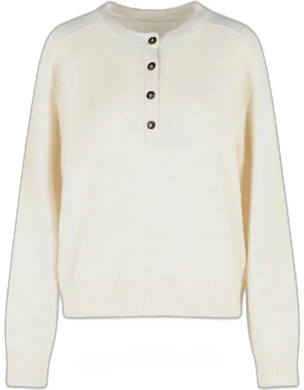 'malo Sweater Ribbed Crew Neck, Partial Button Closure'