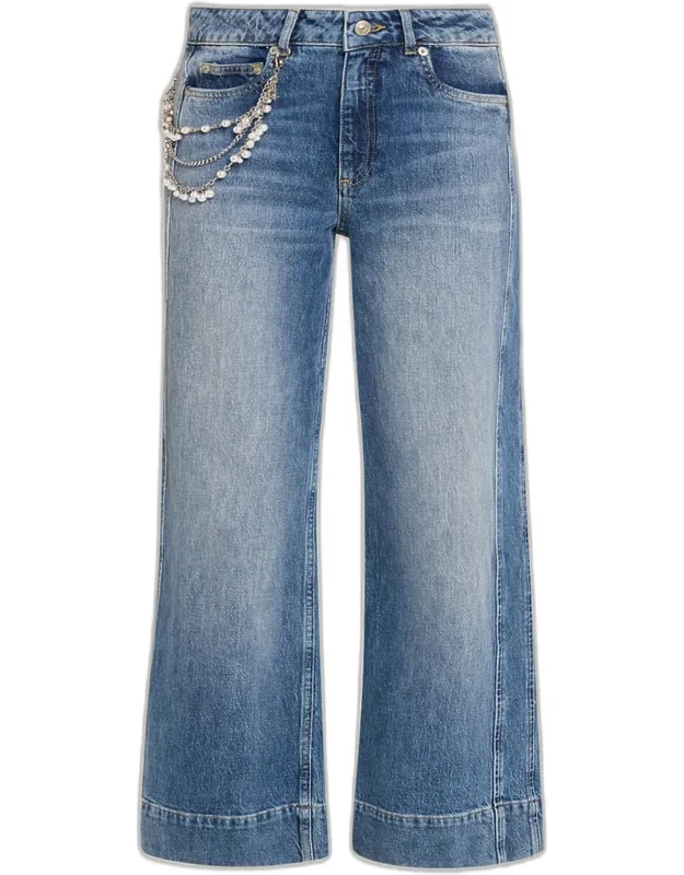 Pearly-chain Cropped Wide-leg Jeans