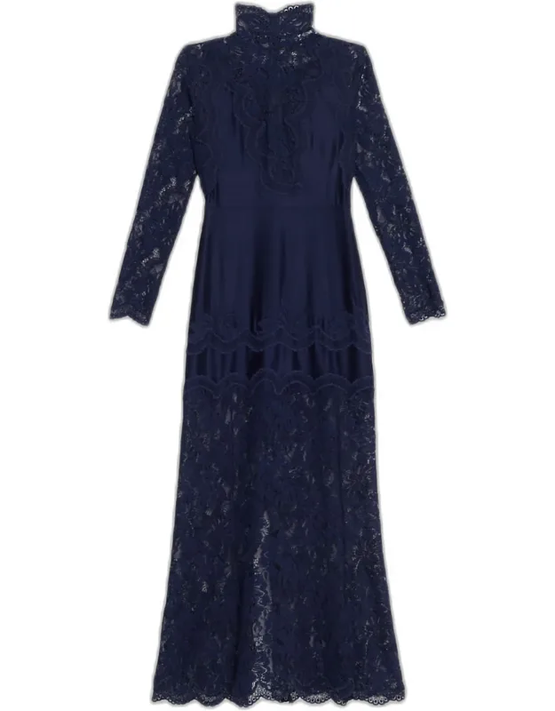 Floral Embroidered Snap Draped Jersey Midi Dress