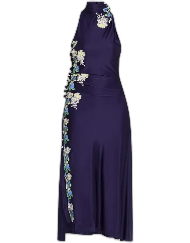 Long-sleeve Stretch Lace Jersey Maxi Dress