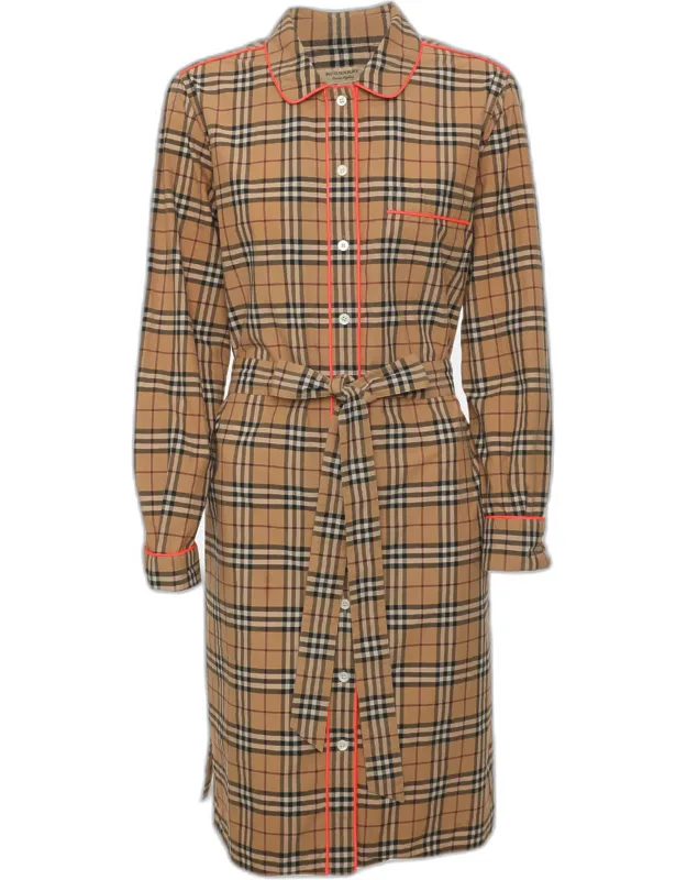 Check Cotton Belted Shirt Dress