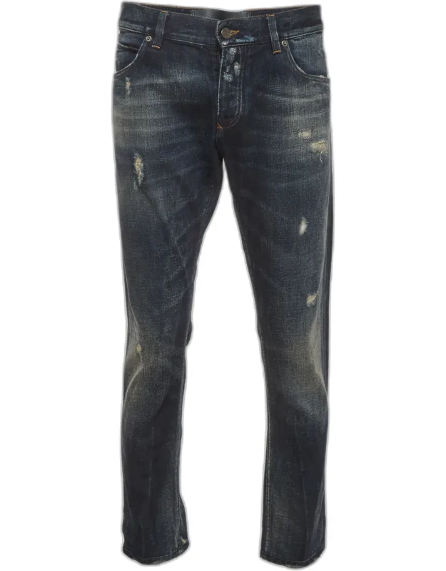 Distressed Denim Straight Leg Jeans