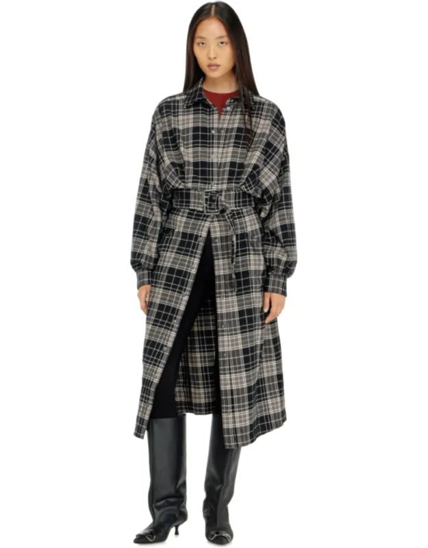 Midi Dress In Check Flannel With Wide Belt