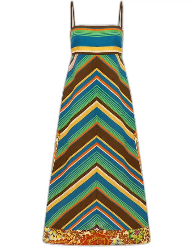 Chevron-print Linen Midi Dress