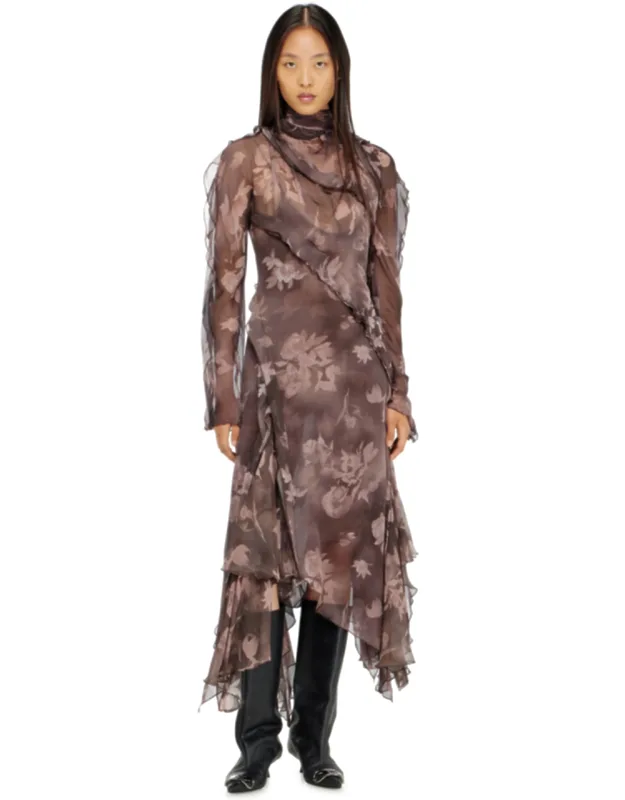 Asymmetric Midi Dress In Chiffon And Silk-crepe